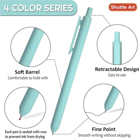 Shuttle Art Retractable Mild Gel Ink Pens, 22 Pack Black Ink Pens, Cute Pens 0.5mm Fine Point Soft Barrel for Writing Journaling Taking Notes School Office Home in Saudi Arabia