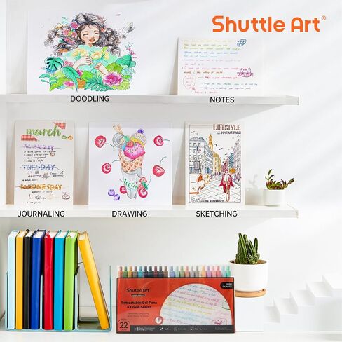 Shuttle Art Retractable Mild Gel Ink Pens, 22 Pack Black Ink Pens, Cute Pens 0.5mm Fine Point Soft Barrel for Writing Journaling Taking Notes School Office Home in Saudi Arabia