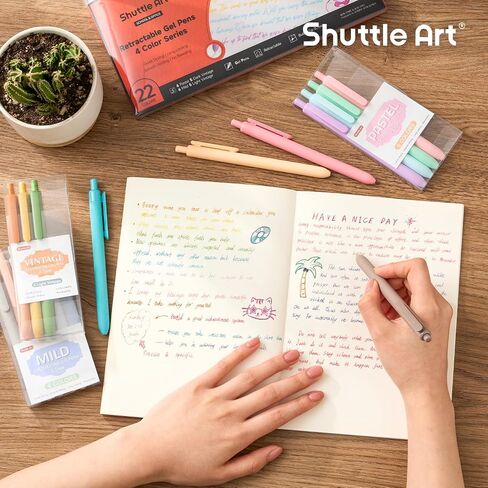 Shuttle Art Retractable Mild Gel Ink Pens, 22 Pack Black Ink Pens, Cute Pens 0.5mm Fine Point Soft Barrel for Writing Journaling Taking Notes School Office Home in Saudi Arabia