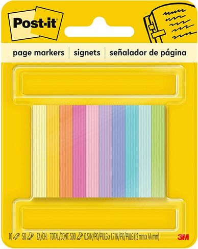 Post-it Page Markers, Assorted Bright Colors, 12.7 mm x 50.8 mm, 50 Markers/Pad, 10 Pads/Pack (670-10AB) in Saudi Arabia