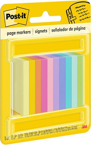Post-it Page Markers, Assorted Bright Colors, 12.7 mm x 50.8 mm, 50 Markers/Pad, 10 Pads/Pack (670-10AB) in Saudi Arabia