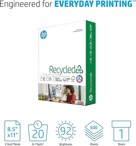 ورق طابعة HP| 8.5 × 11 ورقة | 30% ورق معاد تدويره | 1 رزمة - 500 ورقة | 92 مشرق | صُنع في الولايات المتحدة الأمريكية - معتمد من مجلس رعاية الغابات (FSC) | 112100R in Kuwait