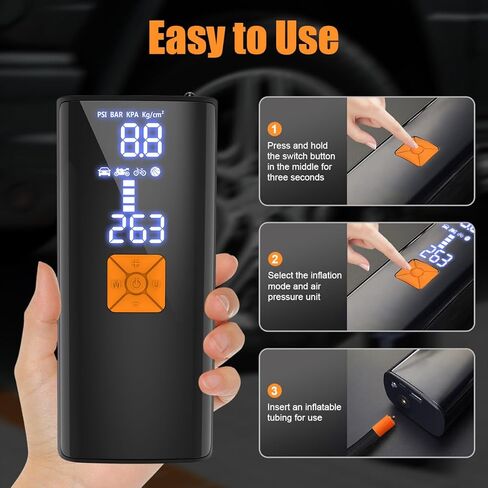 Litmustes Tire Inflator Portable Air Compressor,Cordless Tire Inflator 150 PSI with Digital LCD Pressure Gauge Electric Air Pump Quick Inflation for Car,Motorcycle,Bicycle Tires and Balls (Black) in Saudi Arabia