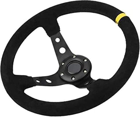 Steering Wheel, 350mm Deep Dish 6 Bolt For JDM Sport Racing Steering Wheel Suede Horn Button US Included, Cable, Wrench 14in (Black Red) in Saudi Arabia