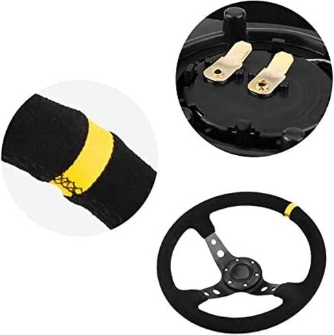 Steering Wheel, 350mm Deep Dish 6 Bolt For JDM Sport Racing Steering Wheel Suede Horn Button US Included, Cable, Wrench 14in (Black Red) in Saudi Arabia