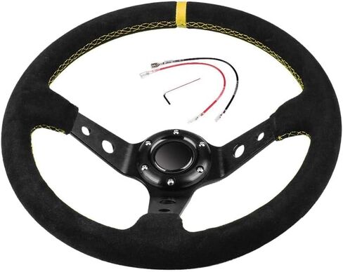 Steering Wheel, 350mm Deep Dish 6 Bolt For JDM Sport Racing Steering Wheel Suede Horn Button US Included, Cable, Wrench 14in (Black Red) in Saudi Arabia