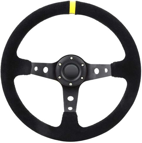Steering Wheel, 350mm Deep Dish 6 Bolt For JDM Sport Racing Steering Wheel Suede Horn Button US Included, Cable, Wrench 14in (Black Red) in Saudi Arabia