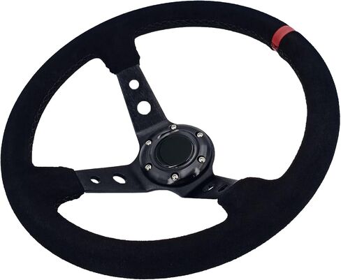 Steering Wheel, 350mm Deep Dish 6 Bolt For JDM Sport Racing Steering Wheel Suede Horn Button US Included, Cable, Wrench 14in (Black Red) in Saudi Arabia