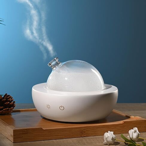 Glass Essential Oil Diffuser with Real Wood Base, 180ml Aromatherapy Diffuser with 2 Mist Modes, 7 Colors LED Light Ultrasonic Cool Mist Humidifier for Home and Office in Saudi Arabia