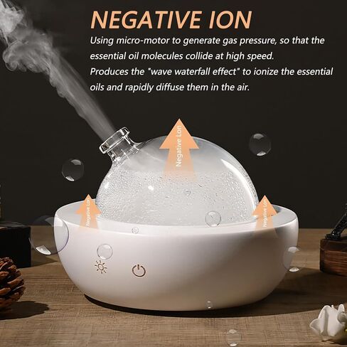 Glass Essential Oil Diffuser with Real Wood Base, 180ml Aromatherapy Diffuser with 2 Mist Modes, 7 Colors LED Light Ultrasonic Cool Mist Humidifier for Home and Office in Saudi Arabia