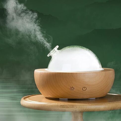 Glass Essential Oil Diffuser with Real Wood Base, 180ml Aromatherapy Diffuser with 2 Mist Modes, 7 Colors LED Light Ultrasonic Cool Mist Humidifier for Home and Office in Saudi Arabia