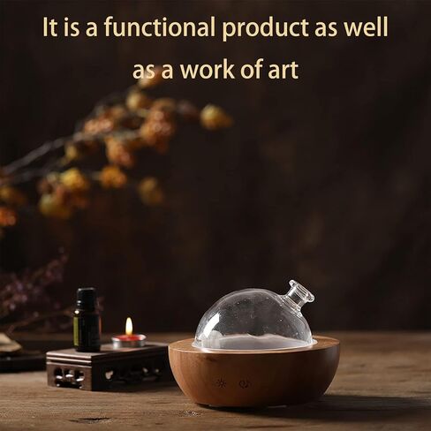 Glass Essential Oil Diffuser with Real Wood Base, 180ml Aromatherapy Diffuser with 2 Mist Modes, 7 Colors LED Light Ultrasonic Cool Mist Humidifier for Home and Office in Saudi Arabia