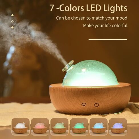 Glass Essential Oil Diffuser with Real Wood Base, 180ml Aromatherapy Diffuser with 2 Mist Modes, 7 Colors LED Light Ultrasonic Cool Mist Humidifier for Home and Office in Saudi Arabia