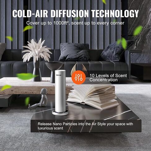 VEVOR Scent Air Machine for Home, 120ml Bluetooth Smart Cold Air Diffuser, 1000sq.ft Waterless Essential Oil Scent Air Diffuser, Floor Standing Aromatherapy Machine for Spa, Yoga, Home, Office, Hotel in Saudi Arabia