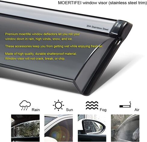 Side Window Visor Vent Deflectors Sun/Rain Guards Compatible with 2018-2021 Ford Ecosport (w/ Stainless Steel Trim) in Saudi Arabia