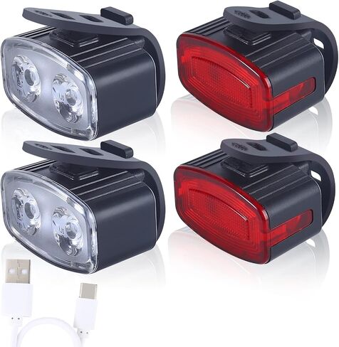 KunHe 4 Pack USB Rechargeable Bike Light Set Super Bright Bicycle Lights Bike Lights for Kids Front Headlight and Back Taillight in Saudi Arabia
