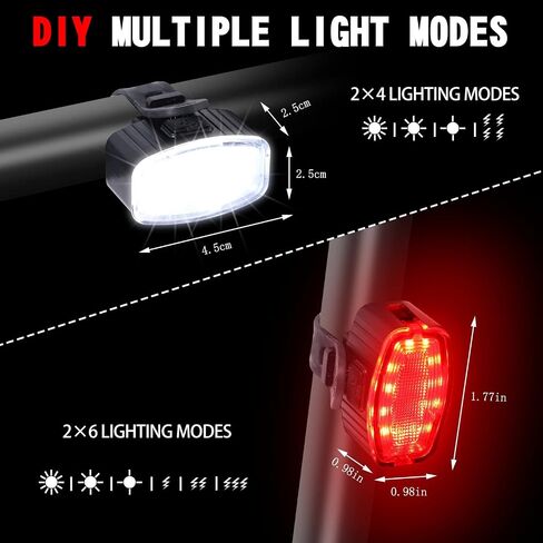 KunHe 4 Pack USB Rechargeable Bike Light Set Super Bright Bicycle Lights Bike Lights for Kids Front Headlight and Back Taillight in Saudi Arabia