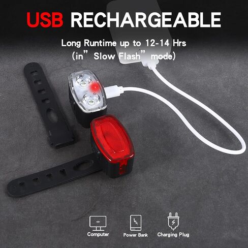 KunHe 4 Pack USB Rechargeable Bike Light Set Super Bright Bicycle Lights Bike Lights for Kids Front Headlight and Back Taillight in Saudi Arabia