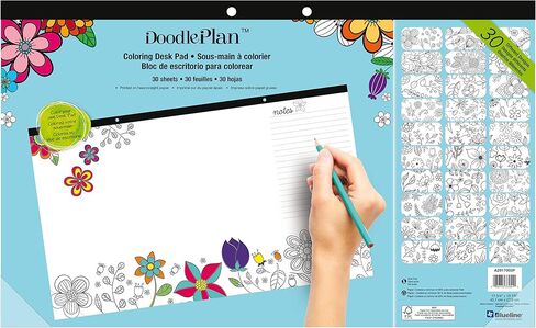 Blueline DoodlePlan Coloring Desk Pad, Garden Design, 17.75 x 10.875 inches (A2917003P), Large in Saudi Arabia
