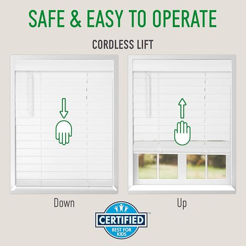 CALYX INTERIORS ستائر خشبية صناعية مع ستارة كلاسيكية، شريحة 2 بوصة، عرض 35 بوصة × ارتفاع 60 بوصة، ظل تعتيم الغرفة للنوافذ والأبواب، أبيض نقي in Kuwait