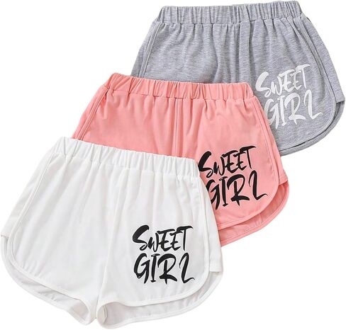 Floerns Girl's 3 Pcs Letter Graphic Print Elastic Waist Sports Athletic Track Shorts in Saudi Arabia