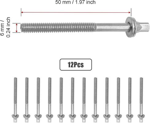 12-Pack Drum Tension Rods, M6X50 mm Stainless Steel Drum Tight Screw, Essential Percussion Instrument Replacement Parts in Saudi Arabia