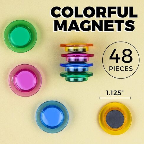 مجموعة من 6 - شرائط نشرة مغناطيسية من الحديد المقاوم للصدأ بدون إطار ذاتية اللصق، شريط معدني للمغناطيس، لوحة إعلانات مغناطيسية، شريط إعلانات مغناطيسي، 48 زرًا مغناطيسيًا قويًا وملونًا in Kuwait