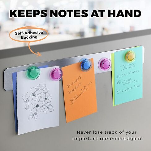 مجموعة من 6 - شرائط نشرة مغناطيسية من الحديد المقاوم للصدأ بدون إطار ذاتية اللصق، شريط معدني للمغناطيس، لوحة إعلانات مغناطيسية، شريط إعلانات مغناطيسي، 48 زرًا مغناطيسيًا قويًا وملونًا in Kuwait