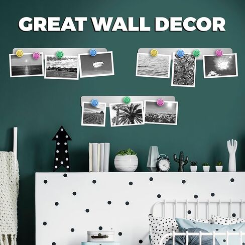 مجموعة من 6 - شرائط نشرة مغناطيسية من الحديد المقاوم للصدأ بدون إطار ذاتية اللصق، شريط معدني للمغناطيس، لوحة إعلانات مغناطيسية، شريط إعلانات مغناطيسي، 48 زرًا مغناطيسيًا قويًا وملونًا in Kuwait