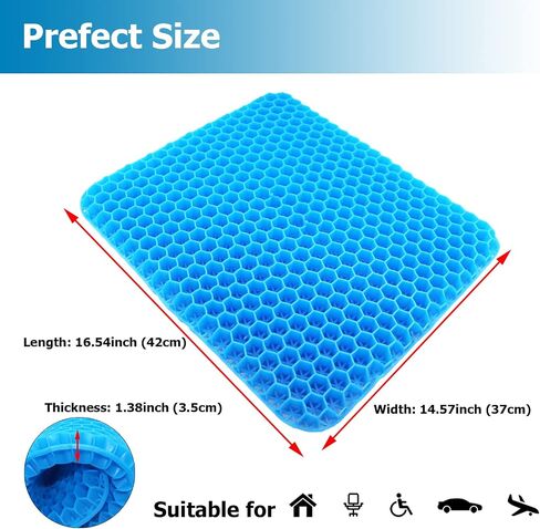 Gel Seat Cushion for Long Sitting Breathable Honeycomb Gel Cushion Tailbone Pain Relief Office Chair Cushion Wheelchair Car Cushions Relief Sciatica Pain with Non-Slip Cover in Saudi Arabia