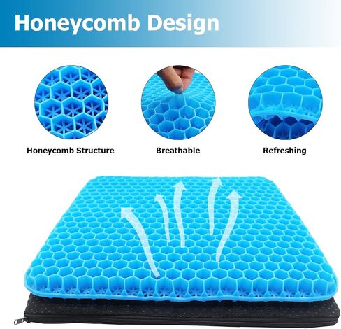 Gel Seat Cushion for Long Sitting Breathable Honeycomb Gel Cushion Tailbone Pain Relief Office Chair Cushion Wheelchair Car Cushions Relief Sciatica Pain with Non-Slip Cover in Saudi Arabia