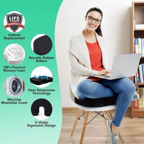 Seat Cushion for Office Chair,Memory Foam Seat Cushion,Tailbone,Sciatica,Lower Back Pain Relief,Chair Cushion for Car,Wheelchair,Computer and Desk Chair in Saudi Arabia