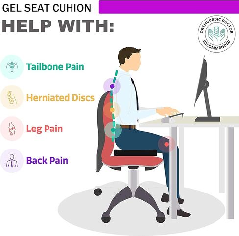 Gel Enhanced Seat Cushion for Long Sitting - Double Thick Honeycomb Breathable Design Egg Seat Cushion with Non-Slip Cover - Office Chair Car Cooling Seat Cushion - Computer Desk Pain Relief Pad in Kuwait