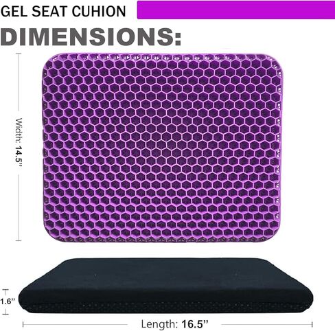 Gel Enhanced Seat Cushion for Long Sitting - Double Thick Honeycomb Breathable Design Egg Seat Cushion with Non-Slip Cover - Office Chair Car Cooling Seat Cushion - Computer Desk Pain Relief Pad in Kuwait