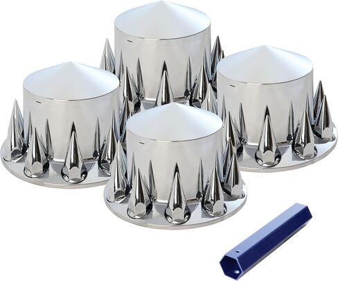 غطاء عجلة المحور الخلفي لشبه الشاحنة، مطلي بالكروم ABS، 4 قطع مع أداة صامولة العروة. in Kuwait