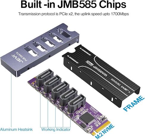 محول JEYI NVMe M.2 إلى 5 Sata، بطاقة محول داخلية 5 منافذ غير RAID SATA III 6 جيجابايت/ثانية M.2 NVMe لأجهزة الكمبيوتر المكتبية SSD وHDD in Kuwait