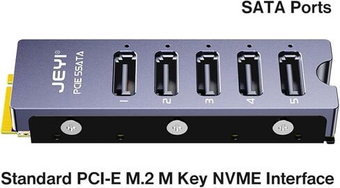 محول JEYI NVMe M.2 إلى 5 Sata، بطاقة محول داخلية 5 منافذ غير RAID SATA III 6 جيجابايت/ثانية M.2 NVMe لأجهزة الكمبيوتر المكتبية SSD وHDD in Kuwait