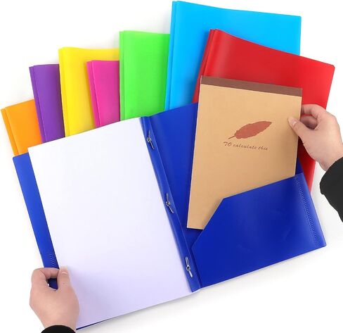8 Pack Plastic File Folder with Pockets and Prongs, Heavy Duty 3 Hole Two Pocket Folder with Pockets 3 Prong Folders, Colored Plastic Folder for School Office Home in Saudi Arabia