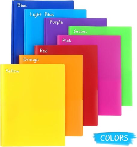 8 Pack Plastic File Folder with Pockets and Prongs, Heavy Duty 3 Hole Two Pocket Folder with Pockets 3 Prong Folders, Colored Plastic Folder for School Office Home in Saudi Arabia