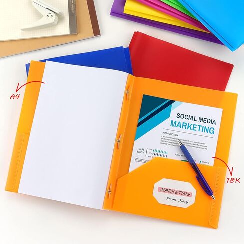 8 Pack Plastic File Folder with Pockets and Prongs, Heavy Duty 3 Hole Two Pocket Folder with Pockets 3 Prong Folders, Colored Plastic Folder for School Office Home in Saudi Arabia