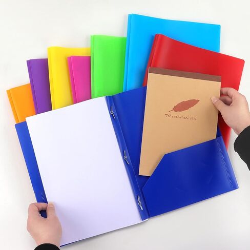 8 Pack Plastic File Folder with Pockets and Prongs, Heavy Duty 3 Hole Two Pocket Folder with Pockets 3 Prong Folders, Colored Plastic Folder for School Office Home in Saudi Arabia