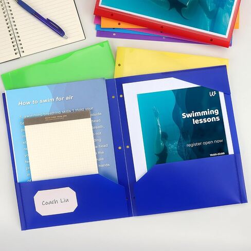 8 Pack Plastic File Folder with Pockets and Prongs, Heavy Duty 3 Hole Two Pocket Folder with Pockets 3 Prong Folders, Colored Plastic Folder for School Office Home in Saudi Arabia
