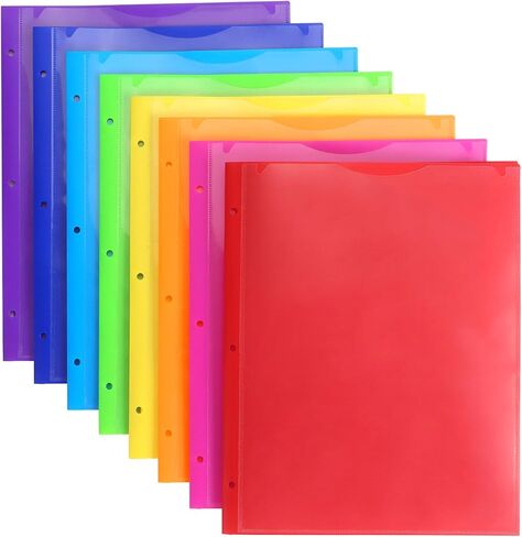 8 عبوات من المجلدات البلاستيكية شديدة التحمل مع جيب وفتحات أمامية شفافة، مجلد بجيبين و3 فتحات، مجلد جيب مع فتحة للبطاقات للمدرسة والمكتب، ألوان متنوعة in Kuwait