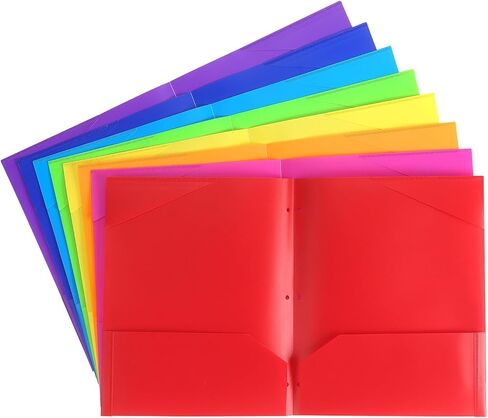 8 عبوات من المجلدات البلاستيكية شديدة التحمل مع جيب وفتحات أمامية شفافة، مجلد بجيبين و3 فتحات، مجلد جيب مع فتحة للبطاقات للمدرسة والمكتب، ألوان متنوعة in Kuwait