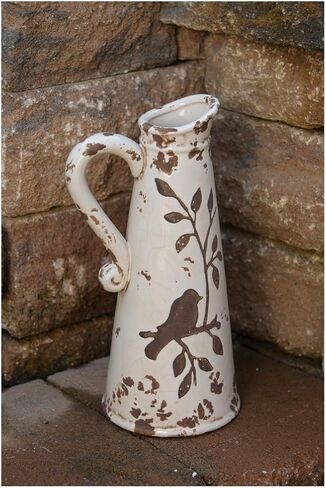 إبريق الفخار من Your Heart's Delight Birds 'n Branches، مقاس 13 × 4-3/4 بوصة، أبيض in Kuwait