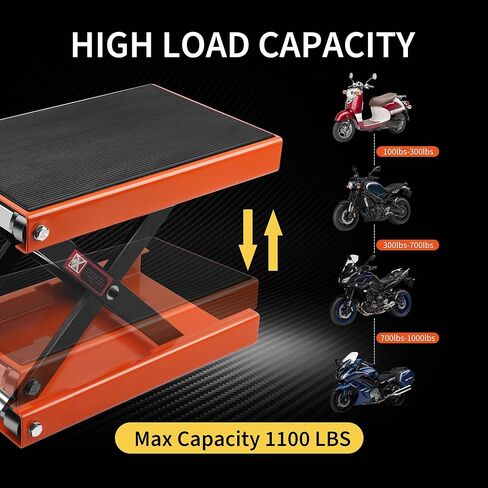 Steel Motorcycle 1100 LB Lift Scissor Jack Wide Deck Hoist Stand Maintenance Bikes ATVs Garage Repair Center Stand Lift Jack Orange in Kuwait