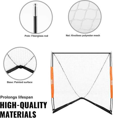 هدف VEVOR Lacrosse، شبكة لاكروس مقاس 6 × 6 بوصات، هدف لاكروس محمول مع حقيبة حمل، معدات تدريب لاكروس بقضيب من الألياف الزجاجية في الفناء الخلفي، هدف جامعي سهل الإعداد، مثالي لتدريب الشباب البالغين in Saudi Arabia