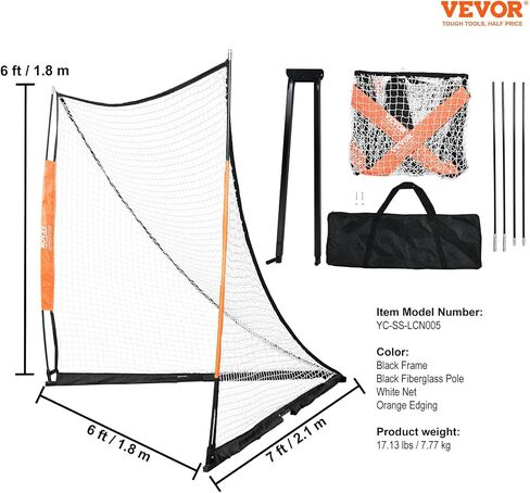 هدف VEVOR Lacrosse، شبكة لاكروس مقاس 6 × 6 بوصات، هدف لاكروس محمول مع حقيبة حمل، معدات تدريب لاكروس بقضيب من الألياف الزجاجية في الفناء الخلفي، هدف جامعي سهل الإعداد، مثالي لتدريب الشباب البالغين in Saudi Arabia