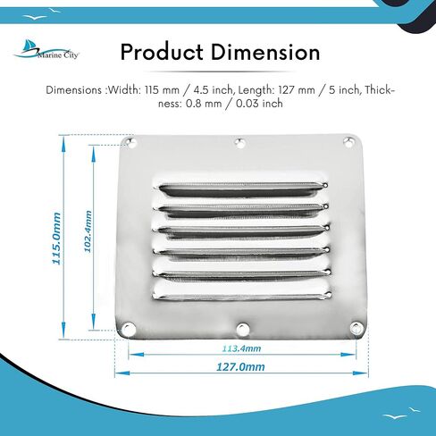 MARINE CITY 304 Grade Stainless-Steel Rectangle Stamped Louvered Vent 5 x 4-1/2 Inches for Marines – Boats – Yachts – Kayaks – Ships – RVs (Pack of 2) in Saudi Arabia