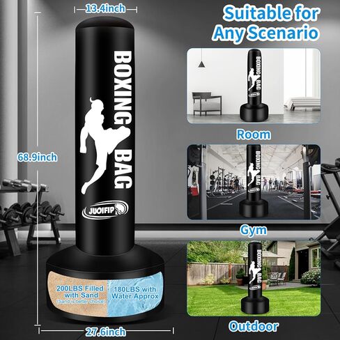 حقيبة ملاكمة واقفة للبالغين مقاس 69 بوصة معدات ملاكمة حقيبة ثقيلة مع حامل حقيبة كيك بوكسينغ للتدريب على ركل الكاراتيه فنون الدفاع عن النفس الملاكمة التايلاندية واللياقة البدنية للاستخدام في الأماكن المغلقة والخارجية in Kuwait